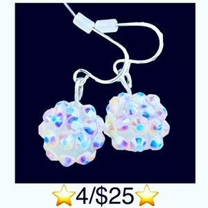 Dangling White Multicolor Snowball Earrings